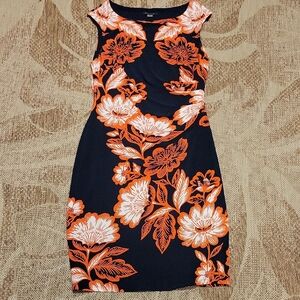 Tommy Hilfiger Navy and Orange Floral Midi Dress